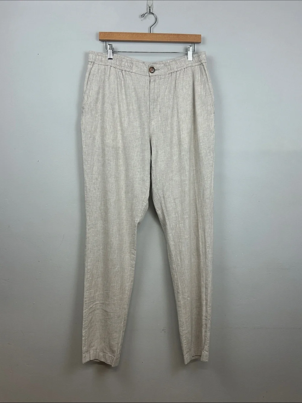 14th & Union Elastic Waist Linen Blend Trim Fit Pants Sz L